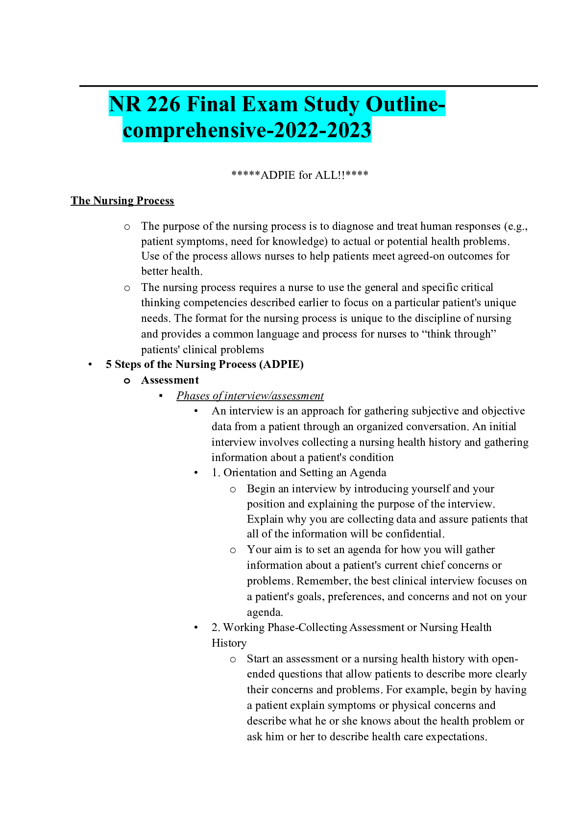 Preview image for NR 226 Final Exam Study Outline-comprehensive-2022-2023